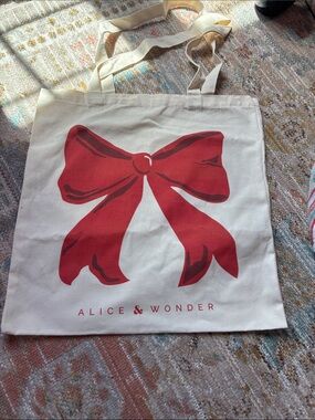 Alice & Wonder Cream Canvas Tote with Red Bow Print